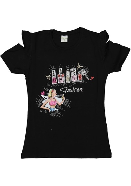 Kız 9/12 Yaş Taşlı Simli Fashıon Baskılı Tişört