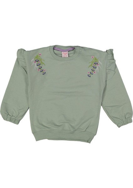 Kız 9/12 Yaş Omuz Fırfır Nakışlı Büzgülü Sweat