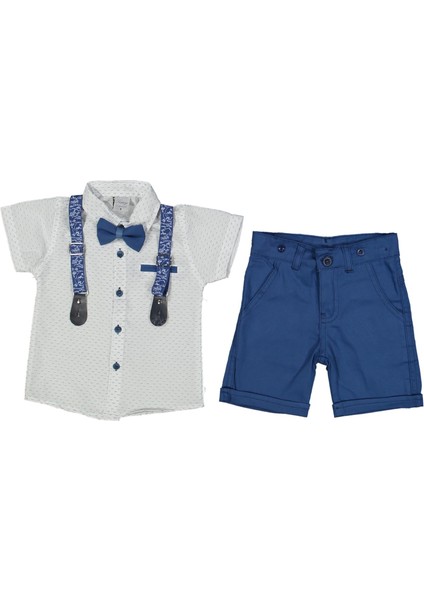 Erkek 5/8 Yaş Kısa Kol V Desen Gömlek Askılı Kapri Takım