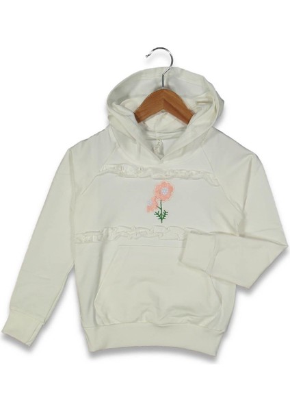 Kız 5/8 Yaş Çiçek Nakışlı Fırfırlı Kapşonlu Sweat