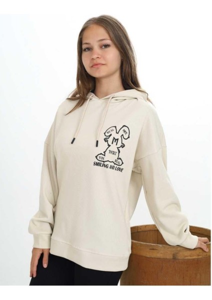 Kız 8/14 Yaş Kapşonlu M Tavşan Baskılı Lacoste Sweat