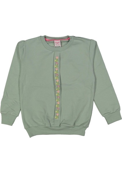 Kız 9/12 Yaş Ön Pile Kaneviçe Nakışlı Sweat