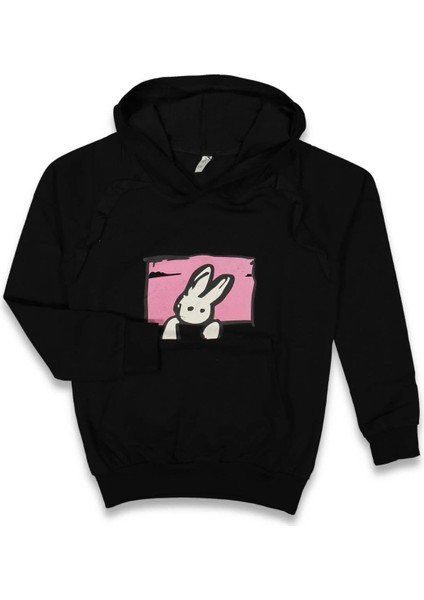 Kız 9/12 Yaş Tavşan Baskılı Kapşonlu Sweat