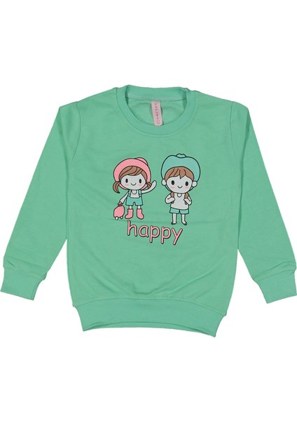 Kız 3/7 Yaş Happy Arkadaş Baskılı Sweat