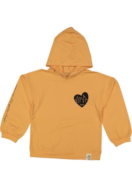Kız 10/13 Yaş Kalp Baskılı Kapşonlu Sweat