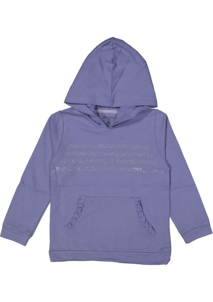 Kız 6/9 Yaş Şerit Taş Baskılı Kapşonlu Sweat