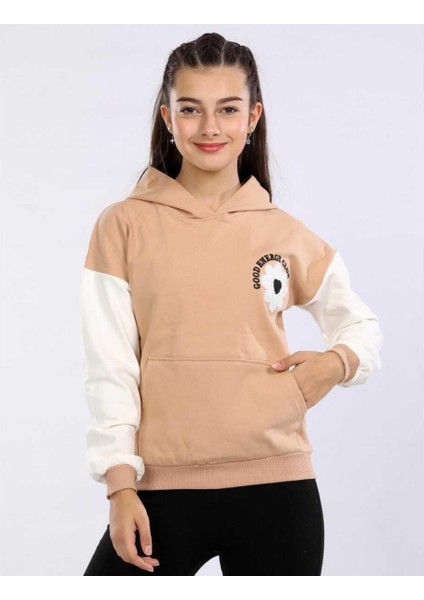 Kız 5/8 Yaş Çiçek Süzine Nakışlı Kapşonlu 2ip Şardonlu Swea