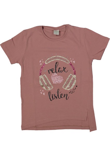 Kız 5/8 Yaş Taşlı Simli Relax Baskılı Tişört