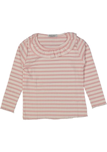 Kız 5/8 Yaş Yaka Fırfılrı Çizgili Badi