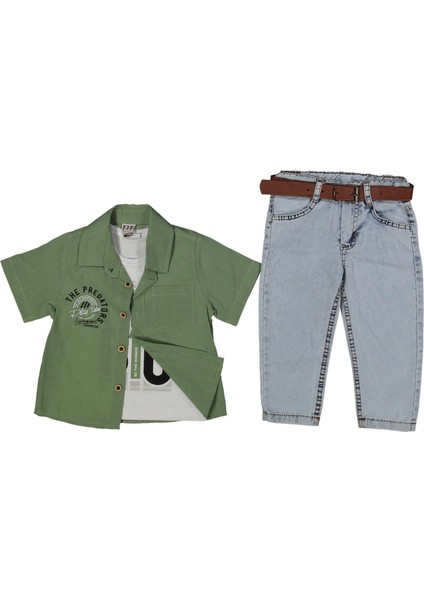 Erkek 1/4 Yaş Tek Cepli Gömlekli 3lü Takım