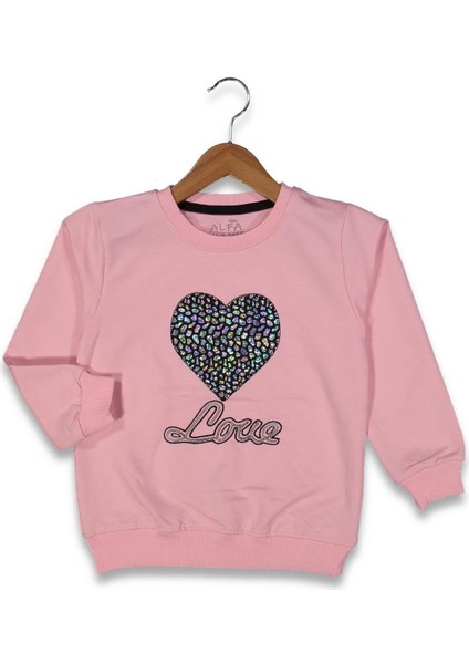 Kız 9/12 Yaş Parlak Kalpli Sweat
