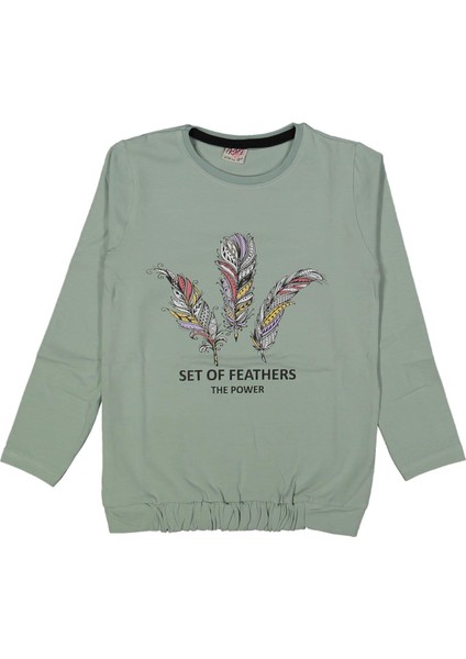 Kız 9/12 Yaş Set Off Tüy Baskılı Sıfır Yaka Swea