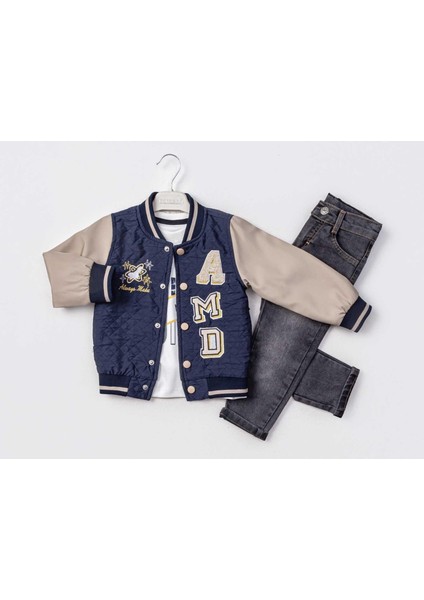 Erkek 2/5 Yaş Süzine Nakışlı Ceketli 3lü Takım