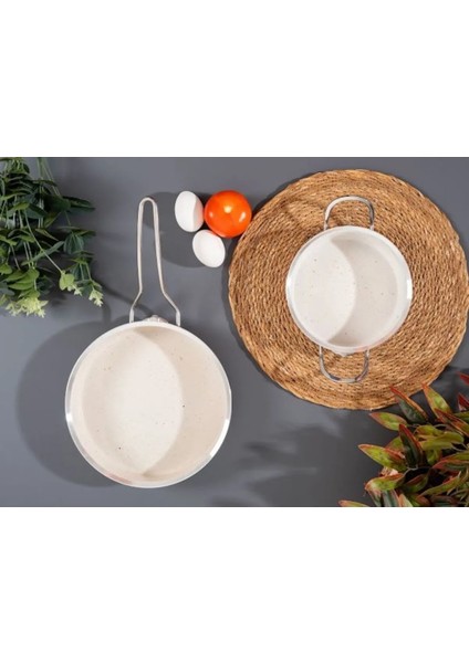 Bta Home Granit Yapışmaz Taban Ikili Tava Seti Beyaz Yumurta Spatulası