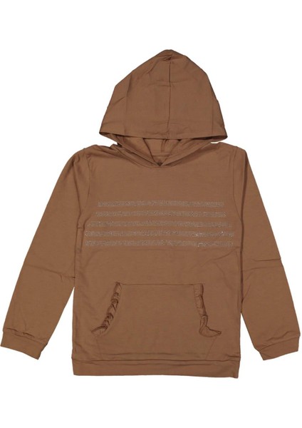 Kız 10/13 Yaş Şerit Taş Baskılı Kapşonlu Sweat