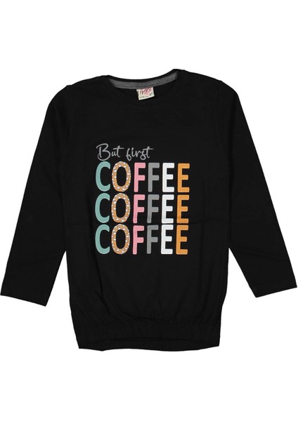 Kız 13/16 Yaş Coffe Yazılı Sıfır Yaka Sweat