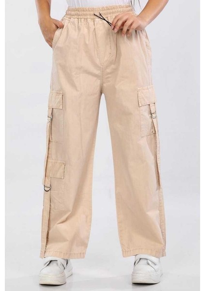 Kız 9/12 Yaş Ham Paraşüt 3 Cepli Kuşaklı Pantalon