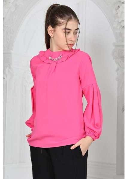 Kız 10/15 Yaş Kolu Pileli Zincirli Tunik