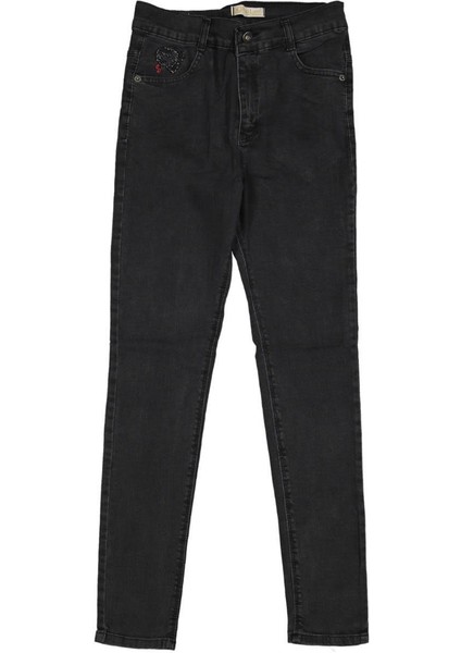 Kız 12/16 Yaş Cep Kalp Nakışlı Kot Pantolon