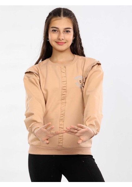Kız 5/8 Yaş Büzgülü Fırfırlı Kalp Nakışlı Sweat