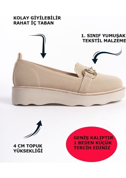 Krem Önden Metal Detaylı Parlak Şeritli Yüksek Taban Günlük Loafer Makosen Kadın Ayakkabı fiyatları
