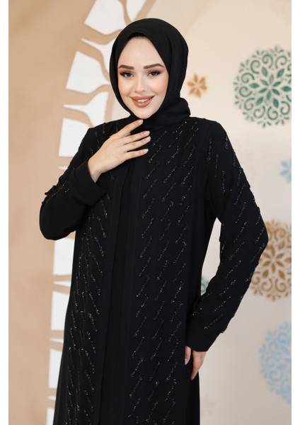 Boncuk Işlemeli Siyah Tesettür Abaya 29120S fiyatları