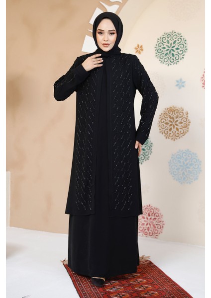 Boncuk Işlemeli Siyah Tesettür Abaya 29120S modelleri