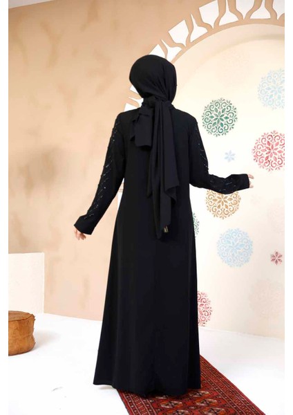 Boncuk Işlemeli Siyah Tesettür Abaya 29120S indirimleri