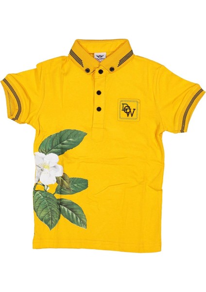 Erkek 7/10 Yaş Lakost Yakalı Dcw Nakışlı Yanda Çiçek Baskılı T