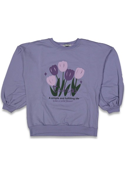 Kız 9/12 Yaş Lale Baskılı Kolu Büzgülü Badi