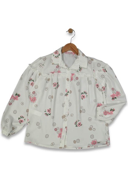 Kız 10/15 Yaş Roba ve Kol Büzgülü Çiçek Desenli Gömlek