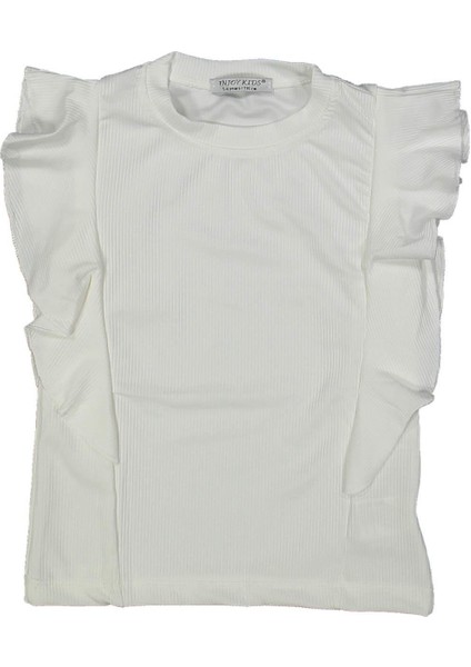 Kız 9/12 Yaş Yanı Dalgalı Fırfırlı Kısa Kol Badi