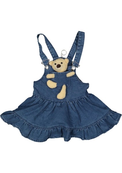 Kız 10/13 Yaş Ayıcıklı Eteği Fırfırlı Kot Elbise