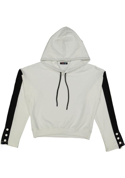 Kız 8/16 Yaş Kapşonlu Kollar Çıtçıtlı Tek Sweat
