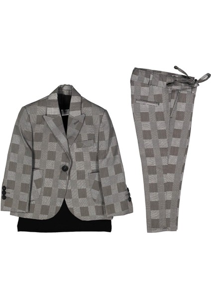 Erkek 3/7 Yaş Tişört Ekose Ceketli Takım