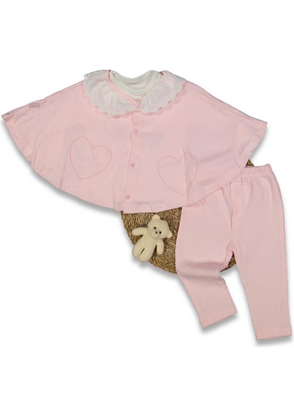 Kız 9/24 Ay Kalp Nakışlı Panço 3’lü Takım