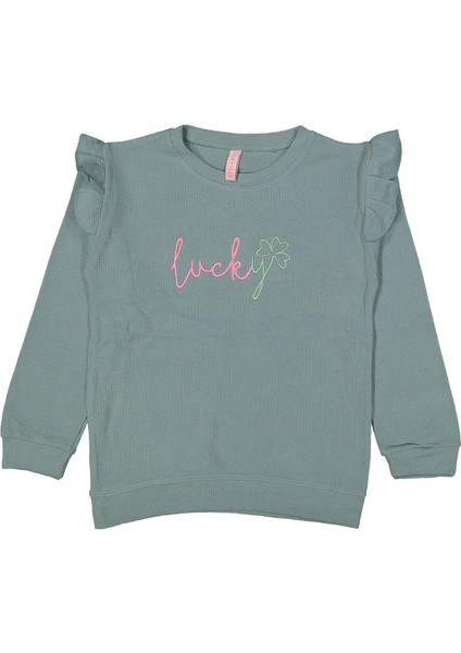 Kız 9/12 Yaş Fırfırlı Lucky Nakışlı Waffle Sweat