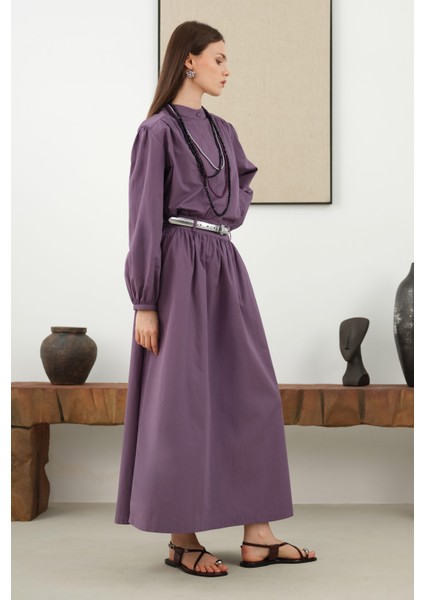 Omzu Büzgülü Poplin Gömlek Retro Violet
