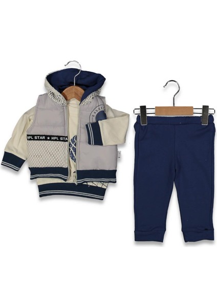 Erkek 6/18 Ay Fileli Kapşonlu Yelek 3 Lü Takım