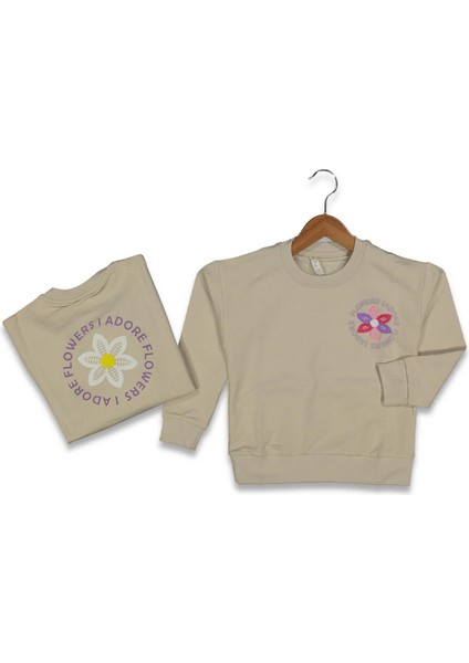 Kız 5/8 Yaş Papatya Nakışlı Baskılı Sweat