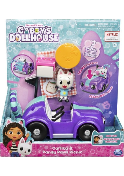 6062145 Gabbys Dollhouse Pandy Paws ve Carlita Araba ve Piknik Seti