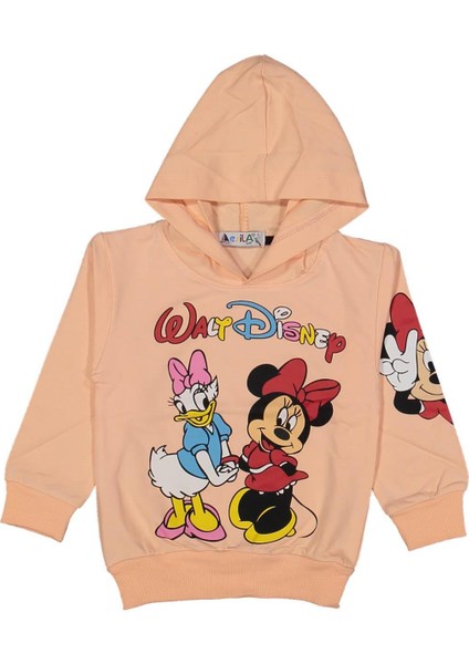 Kız 5/8 Yaş Fare Ördek Baskılı Kapşonlu Sweat