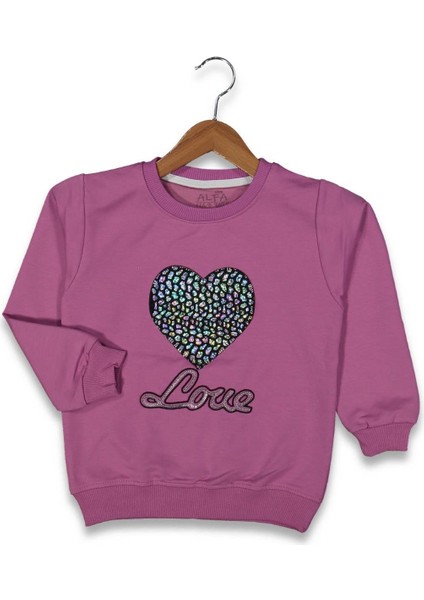 Kız 5/8 Yaş Parlak Kalpli Sweat