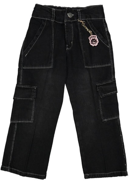 Kız 6/10 Yaş Cotton Kargo Siyah Neon Pantalon