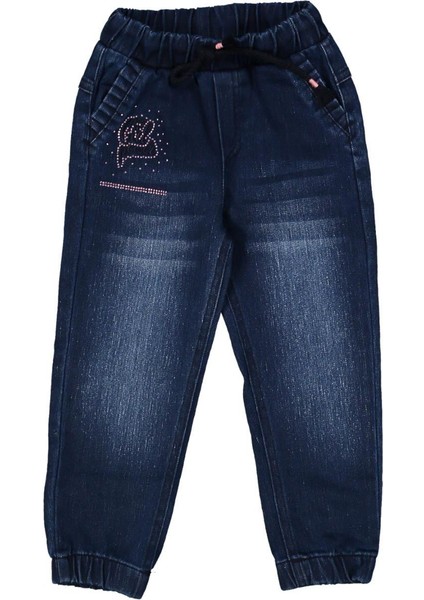 Kız 3/6 Yaş Pileli Cepli Taşlı Kot Pantolon