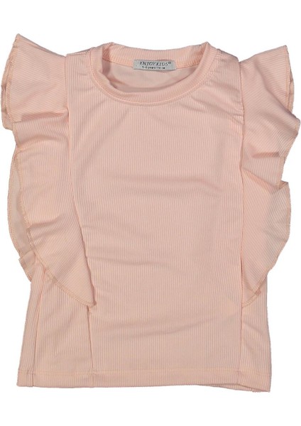 Kız 5/8 Yaş Yanı Dalgalı Fırfırlı Kısa Kol Badi