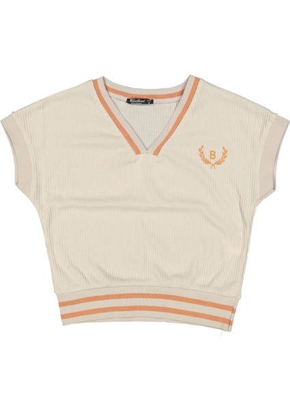 Kız 8/14 Yaş V Yaka Şeritlib B Nakışlı Tişört