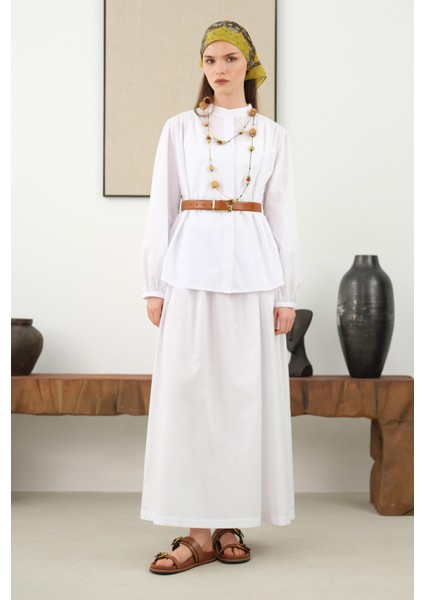 Omzu Büzgülü Poplin Gömlek Beyaz modelleri