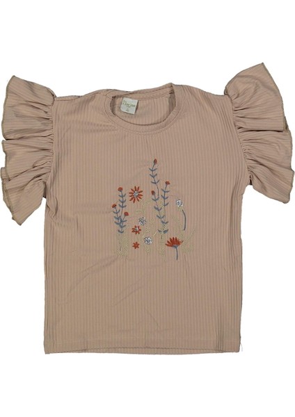 Kız 9/12 Yaş Pullu Çiçek Nakışlı Kısa Kol Badi