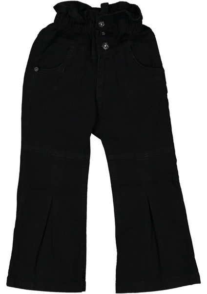 Kız 3/7 Yaş Beli Büzgülü Yırtmaçlı Ispanyol Paça Kot Pantolon